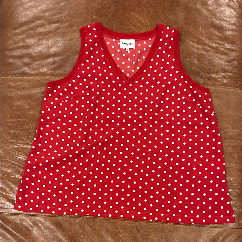 Leo & ugo red polka dot sleeveless V-neck top -